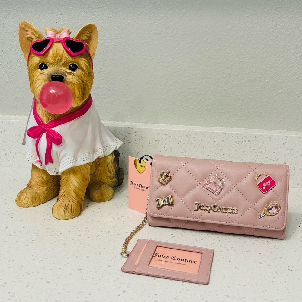 🆕👑 Juicy Couture Girls Only Quilted Flap Clutch Wallet Blush NWT💋